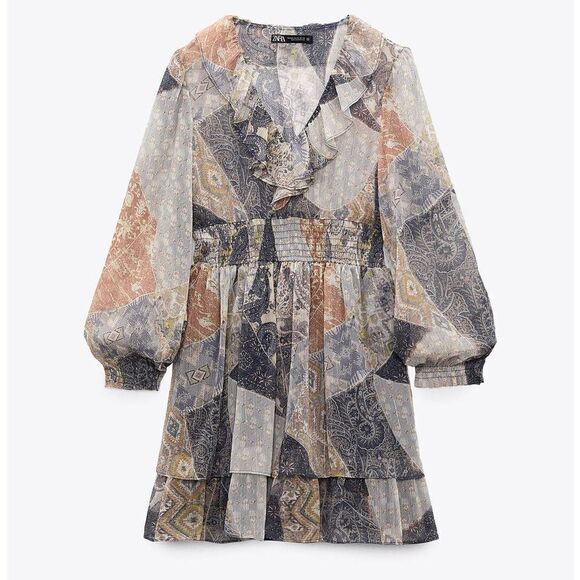 ZARA RUFFLED PRINT DRESS - Picture 3 of 7